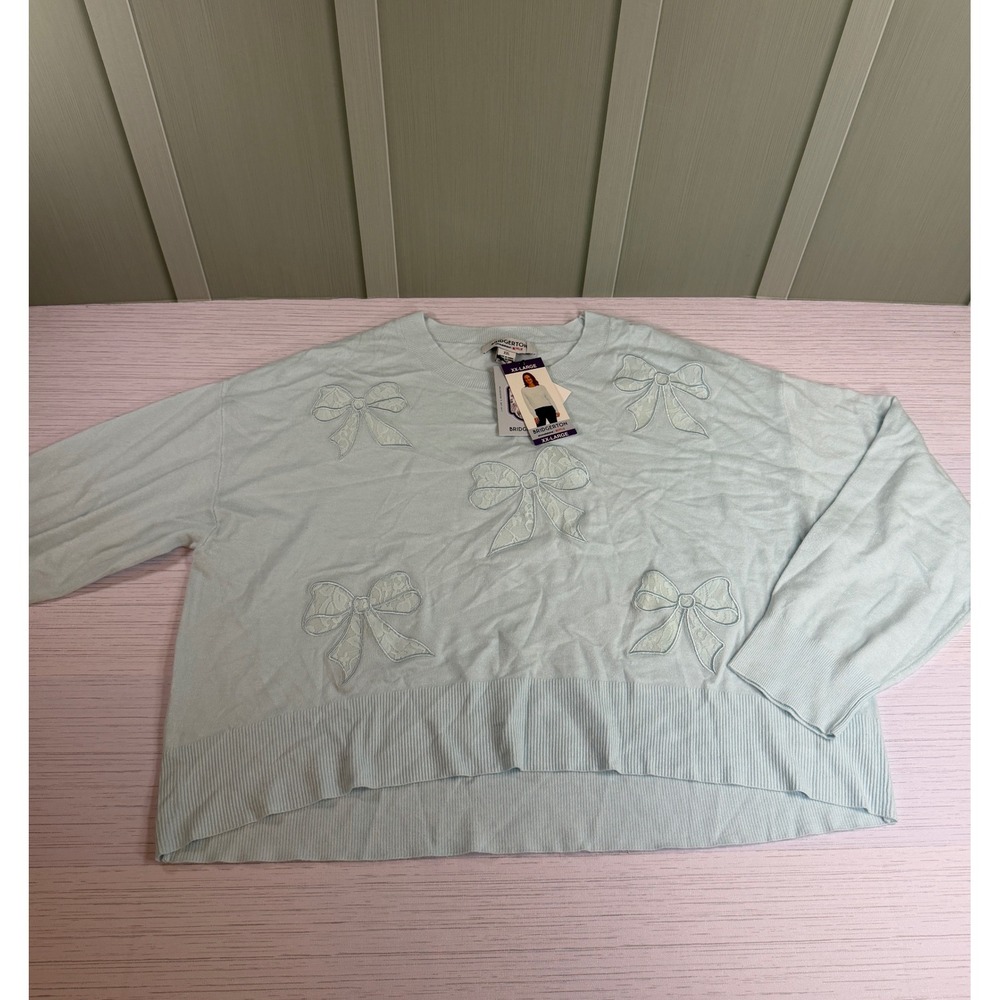 Bridgerton Netflix Lace Bow Applique Sweater Light Blue XXL BRIR001A New